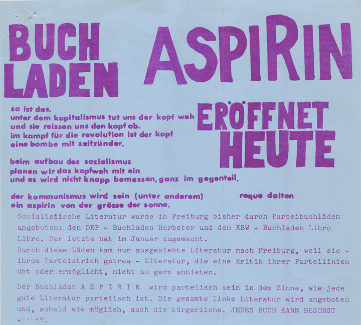 Flugbaltt zur jos fritz Eröffnung Plakat Aspirin Eröffnung